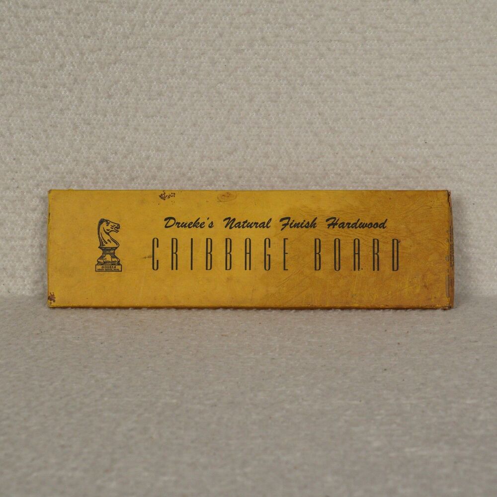 Vintage Drueke Natural Finish Hardwood Cribbage Board No. 2050 Set Pegs Wooden